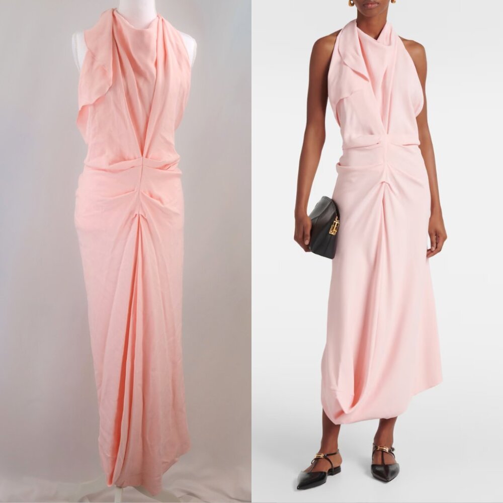 Victoria Beckham Draped Crepe Halter neck Midi Dress, Light Pink, US 6